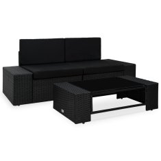 Vidaxl Vrtni set za sjedenje od 3 dijela, PE ratan, crni
