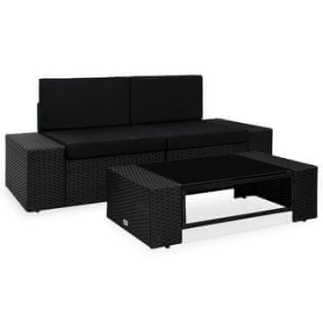 Vidaxl Vrtni set za sjedenje od 3 dijela, PE ratan, crni