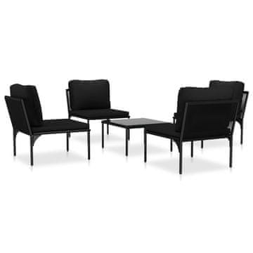 Vidaxl 5-dijelna vrtna garnitura s jastucima crna PVC