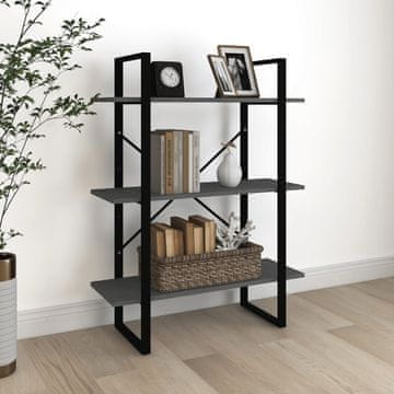 Vidaxl Knjižnica s 3 etaže, siva, 80x30x105 cm, masivni bor