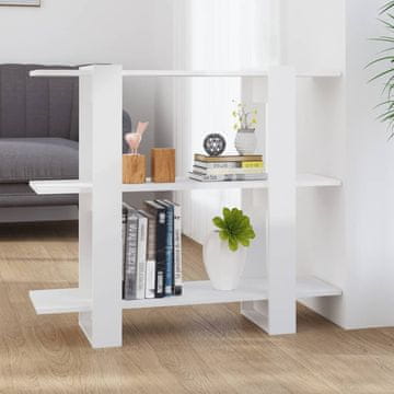 Vidaxl Polica za knjige/Pregrada visoki sjaj bijela 100x30x87 cm
