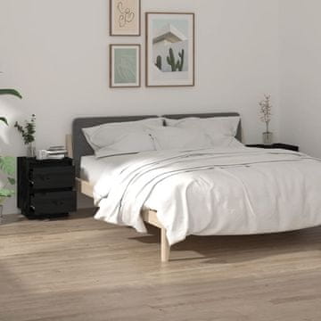 Vidaxl Noćni ormarići, set od 2, crni, 40x35x50 cm, masivni borov drvo