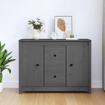 Vidaxl Komoda s ladicama, siva, 100x35x74 cm, masivno borovo drvo