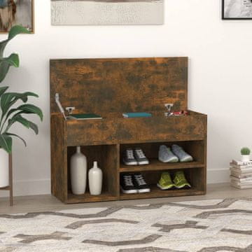 Vidaxl Klupa s prostorom za odlaganje cipela dimljena hrastovina 80x30x45 cm