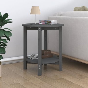 Vidaxl Klub stolić sivi Ø 55x60 cm masivni borov drvo