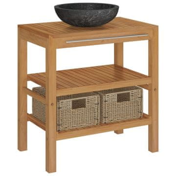 Vidaxl Kupaonski ormarić od tikovine s mramornim crnim umivaonikom