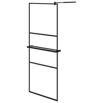 Vidaxl Pregrada za tuš s policom crna 80 x 195 cm s mutnim staklom ESG