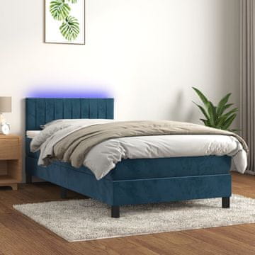 Vidaxl Krevet s boxspringom, madracem i LED svjetlom, plavi baršun 80x200 cm