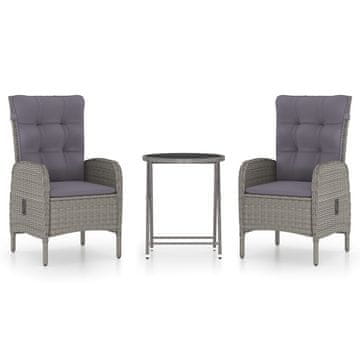 Vidaxl 3-dijelni vrtni bistro set od poliratana i stakla sivi