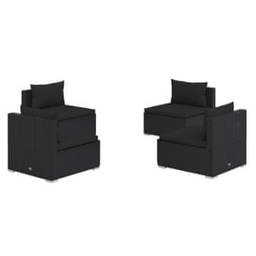 Vidaxl 4-dijelna vrtna garnitura od poliratana s jastucima crna