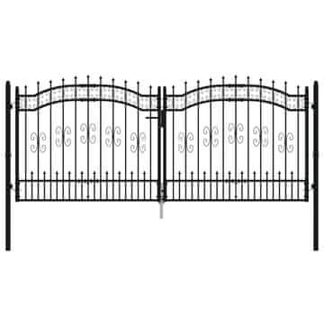 Vidaxl Vrata za ogradu Kampen s kopljem na vrhu crna 302 x 125 cm čelična