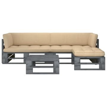 Vidaxl 4-dijelna garnitura od paleta od sivo impregnirane borovine