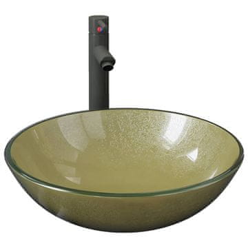 Vidaxl Umivaonik sa slavinom i odvodom zlatni od kaljenog stakla