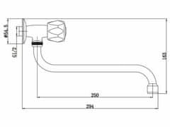 BALLETTO Mješalica za umivaonik, za hladnu vodu, S-krak 25 cm, keramički ventil, krom