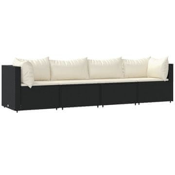 Vidaxl 4-dijelna vrtna garnitura od poliratana s jastucima crna