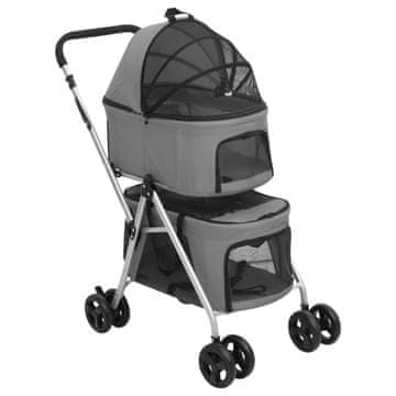 Vidaxl Dvokatna sklopiva kolica za pse siva 83x48x97 cm Oxford