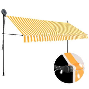 Vidaxl Ručno uvlačiva tenda s LED svjetlom 350 cm bijela i narančasta
