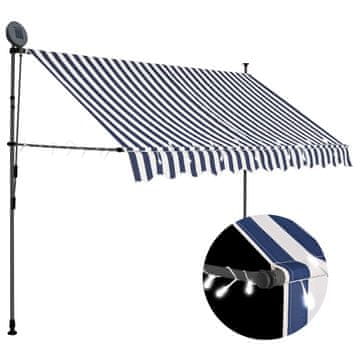 Vidaxl Ručno uvlačiva tenda s LED svjetlom 300 cm plavo-bijela