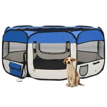 Vidaxl Sklopivi kavez za pse s torbom za nošenje plavi 145x145x61 cm