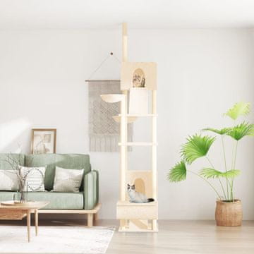 Vidaxl Mačje drvo od poda do stropa krem boje 277-303 cm