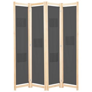 Vidaxl Pregrada za sobu s 4 panela, siva, 160x170x4 cm, tkanina