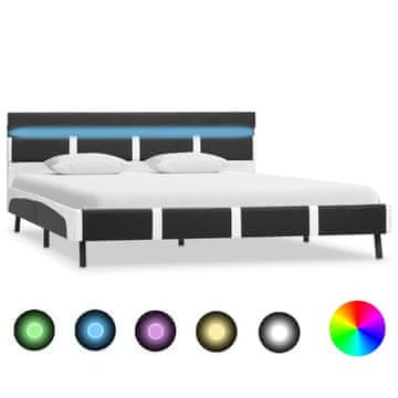 Vidaxl Okvir za krevet s LED svjetlima sivi, umjetna koža 140x200 cm