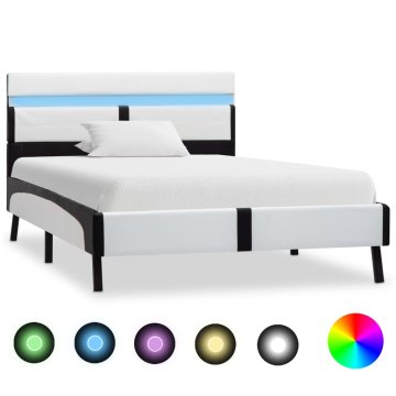 Vidaxl Okvir za krevet s LED rasvjetom bijela i crna umjetna koža 90 x 200 cm