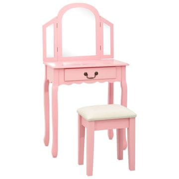 Vidaxl Toaletni stolić sa stolicom roze boje 65x36x128 cm, drvo paulovnije, MDF