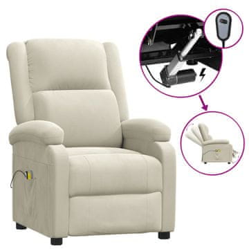 Vidaxl Električni masažni naslonjač krem baršunasti