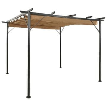 Vidaxl Pergola s pomičnim krovom smeđe-siva 3 x 3 m čelična 180 g/m²