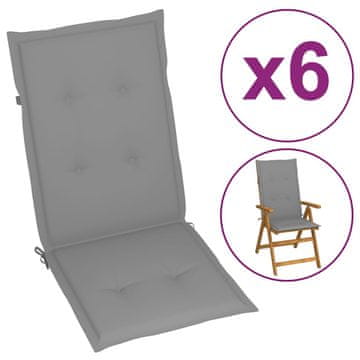 Vidaxl Jastuci za vrtne stolice, 6 kom, sivi, 120x50x3 cm