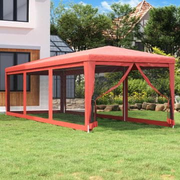 Vidaxl Šator za zabave s 8 mrežastih stijenki crveni 3x9 m HDPE