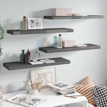 Vidaxl Zidne police, 4 kom, visoki sjaj, sive, 80 x 23,5 x 3,8 cm, MDF