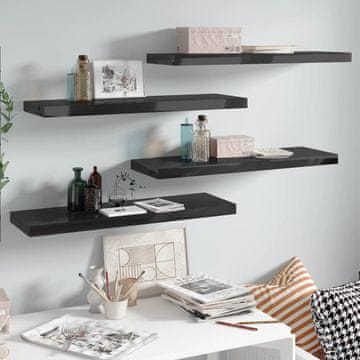 Vidaxl Zidne police, 4 kom, visoki sjaj, crne, 80 x 23,5 x 3,8 cm