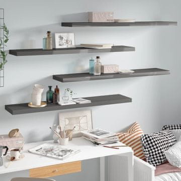 Vidaxl Zidne police, 4 kom, visoki sjaj, sive, 120 x 23,5 x 3,8 cm