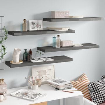 Vidaxl Zidne police, 4 kom, visoki sjaj, sive, 90 x 23,5 x 3,8 cm, MDF