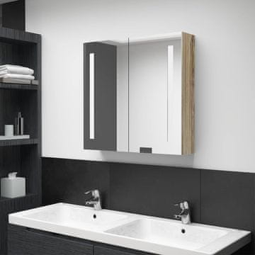 Vidaxl Kupaonski ormarić s ogledalom i LED svjetlom, hrastov 62x14x60 cm