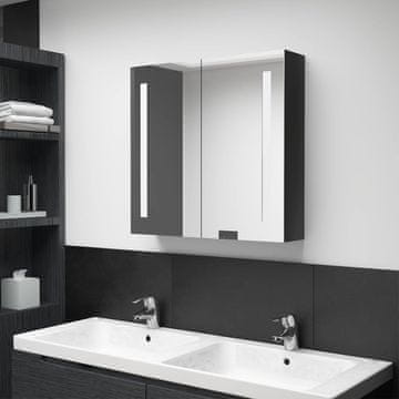 Vidaxl Kupaonski ormarić s ogledalom i LED rasvjetom sjajno crni 62x14x60 cm