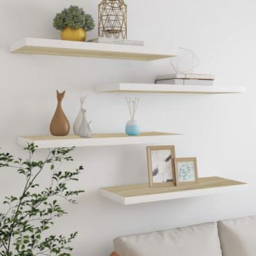 Vidaxl Zidne police, 4 kom, hrast i bijela, 80 x 23,5 x 3,8 cm, MDF