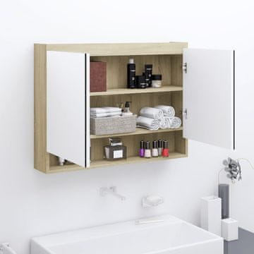 Vidaxl Kupaonski ormarić s ogledalom 80x15x60 cm MDF bijeli i hrastov