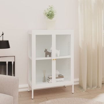 Vidaxl Bočni ormarić Bijeli 75x35x105 cm Čelik i staklo