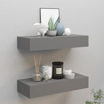 Vidaxl Zidne police s ladicama, 2 kom, sive, 60 x 23,5 x 10 cm, MDF