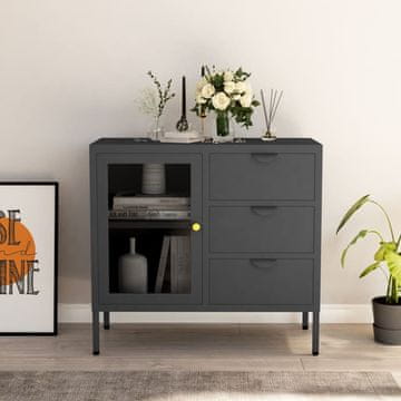 Vidaxl Komoda s ladicama, antracit, 75x35x70 cm, čelik i kaljeno staklo