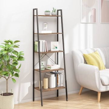 Vidaxl Polica s ljestvama s 5 polica tamnosmeđa i crna 56x35x174 cm