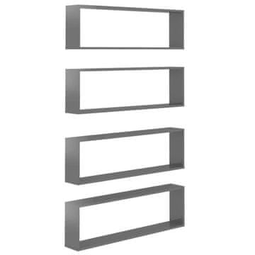 Vidaxl Kockaste zidne police 4 kom sjajne sive 100 x 15 x 30 cm drvene