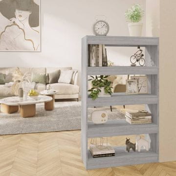 Vidaxl Polica za knjige/Pregrada, siva sonoma hrast, 80x30x135 cm
