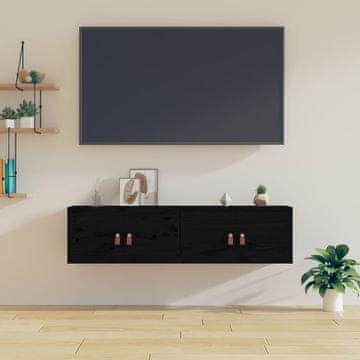 Vidaxl Zidni ormarići, set od 2, crni, 60x30x30 cm, masivni borov drvo