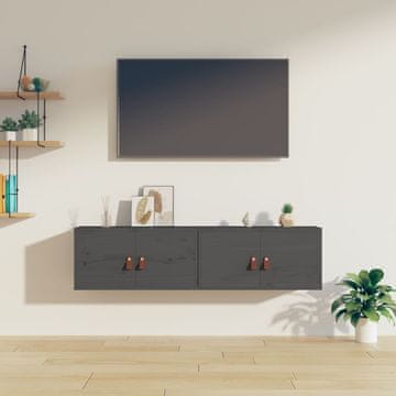 Vidaxl Zidni ormarići, set od 2, sivi 60x30x30 cm, masivni borov drvo