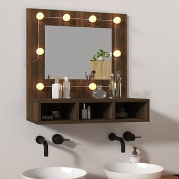Vidaxl Ormarić s ogledalom i LED rasvjetom, smeđi hrast, 60x31,5x62 cm