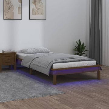 Vidaxl Okvir za krevet s LED rasvjetom, smeđi med, 90x200 cm, puno drvo